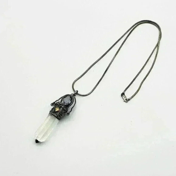 Sterling Silver Clear Quartz and Amethyst Necklace - Picture 3 of 3